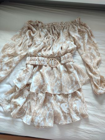 AMISU Boho Off-Shoulder Mini-Kleid Gr. 34 (XS) mit Gürtel -