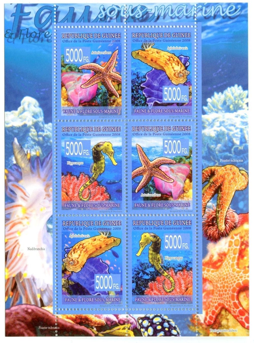 Tous les timbres: Block "Fische, Seesterne". Guinea. – Neuf avec emballage d'origine à Basel par Butsch5