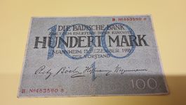 Badische Bank 100 Mark 1918, seltene Banknote!