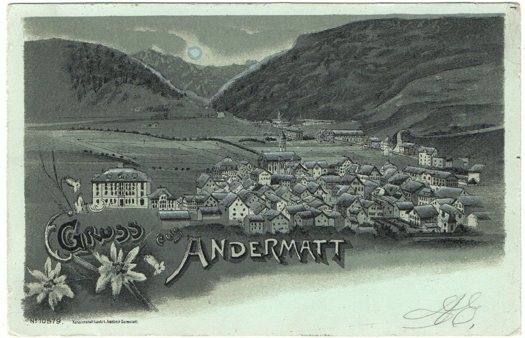 Cartes postales: Mondschein-LITHO Gruss aus Andermatt – D'occasion à Jona par philajona