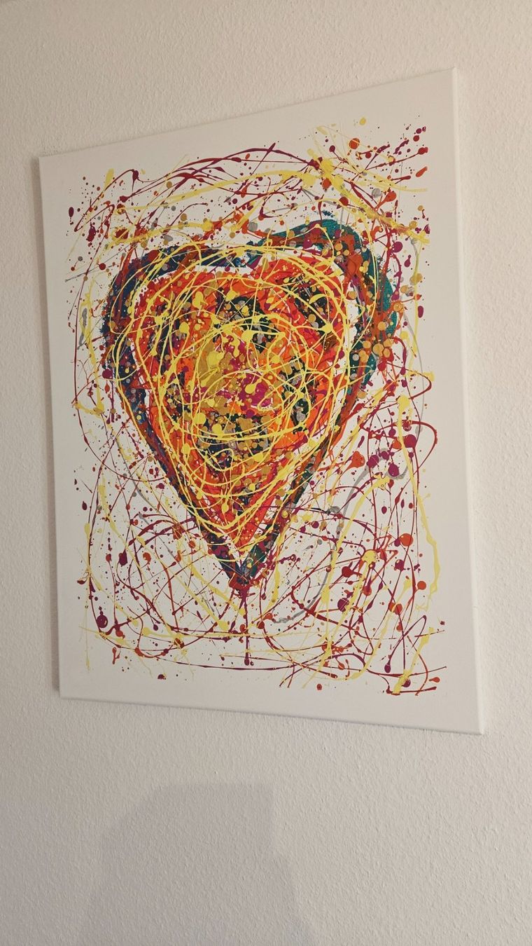 Dipinti: Tableau abstrait cœur multicolore fait à la main – Nuovo (secondo la descrizione) da Le Locle venduto da fab_c9hh 2