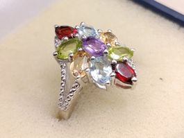 Vintage 925er Silber Ring mit bunte Edelsteine besetzt Top