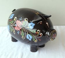 Grosses Sparschwein Keramik Blumen handbemalt