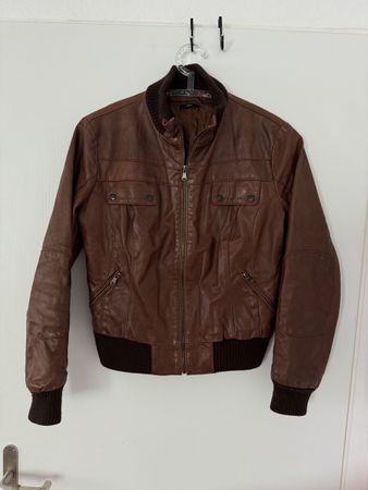 Braune Lederjacke Bomberjacke Gr M made in italy 🇮🇹 