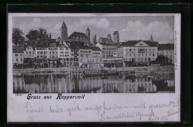 Cartoline postali: Rapperswil, Dampfer vor Hotel Pension du – Usato da Berlin venduto da bartko-reher