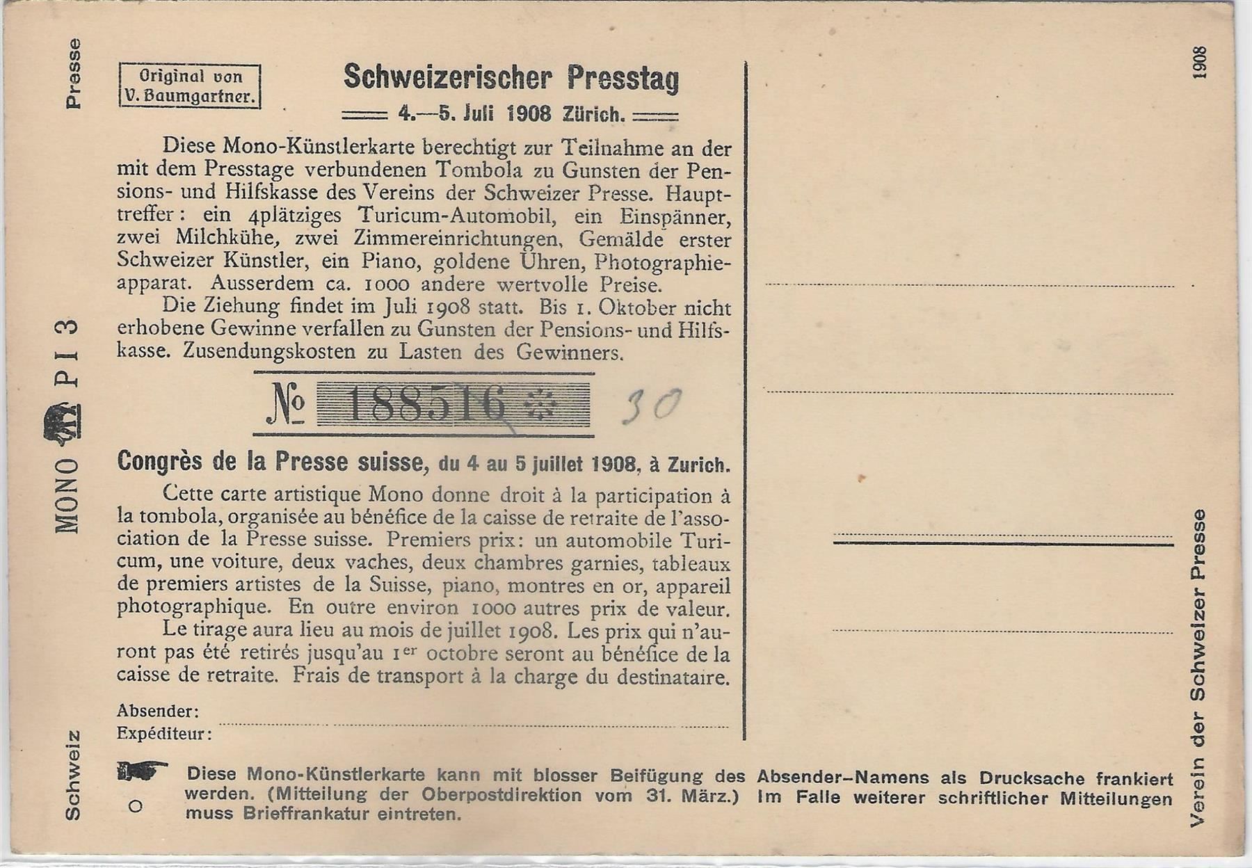 Cartoline postali: Carte Mono - Schweizerischer Presstag – Usato da Ettingen venduto da Kartenplanet 1