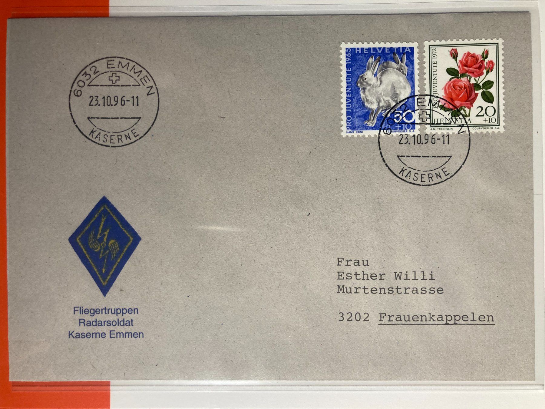 Tutti i francobolli: Schweiz 1996 Feldpostbrief Kaserne Emmen Fliegertruppen – Usato da Liestal venduto da schnueps