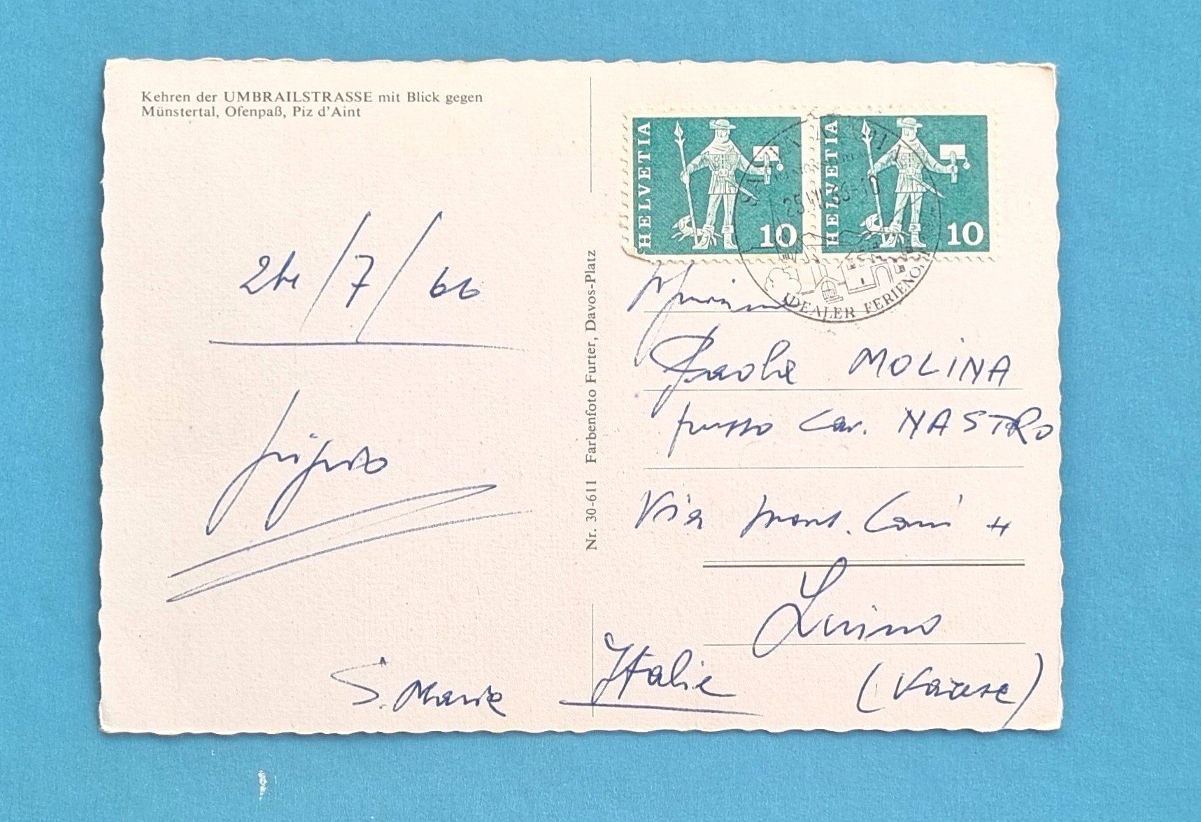Ansichtskarten: Umbrailstrasse - Postauto in den Kehren - 1966 – Gebraucht aus Rothrist von RROENK 1