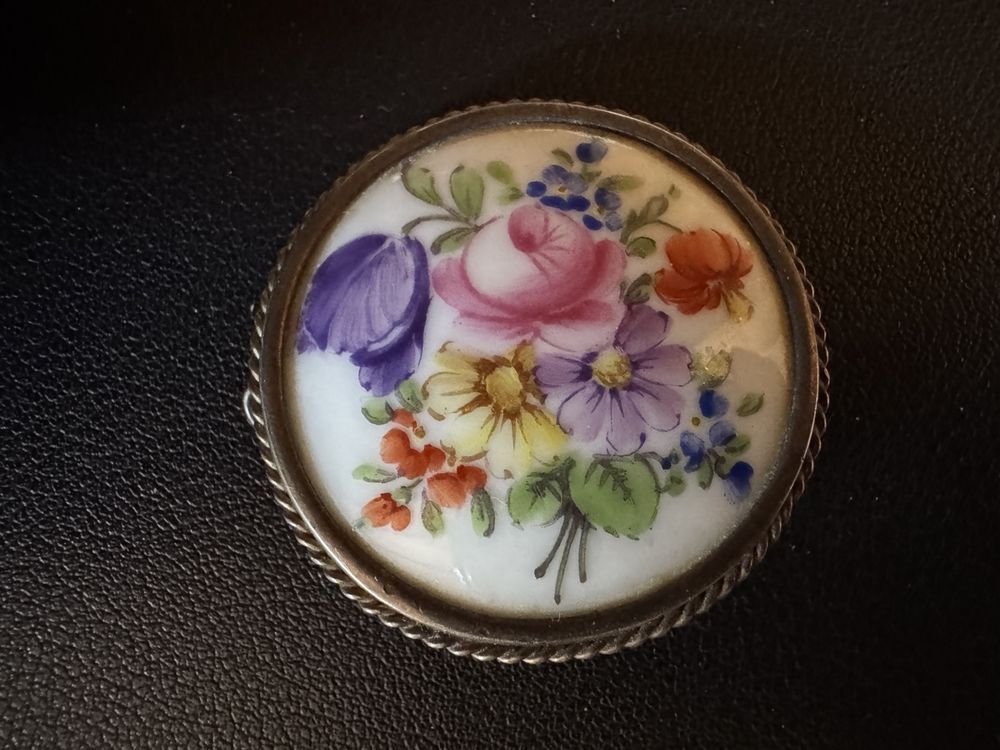 Broche Vintage En Porcelaine - Bijou Ancien, Occasion, Décoratif