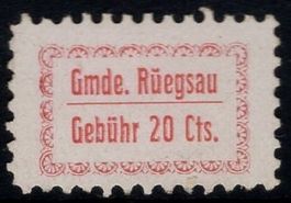20 Cts. Fiskalmarke der Gemeinde RÜEGSAU