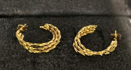 Edelstahlcreolen 18K vergoldet, 3fach, Twist