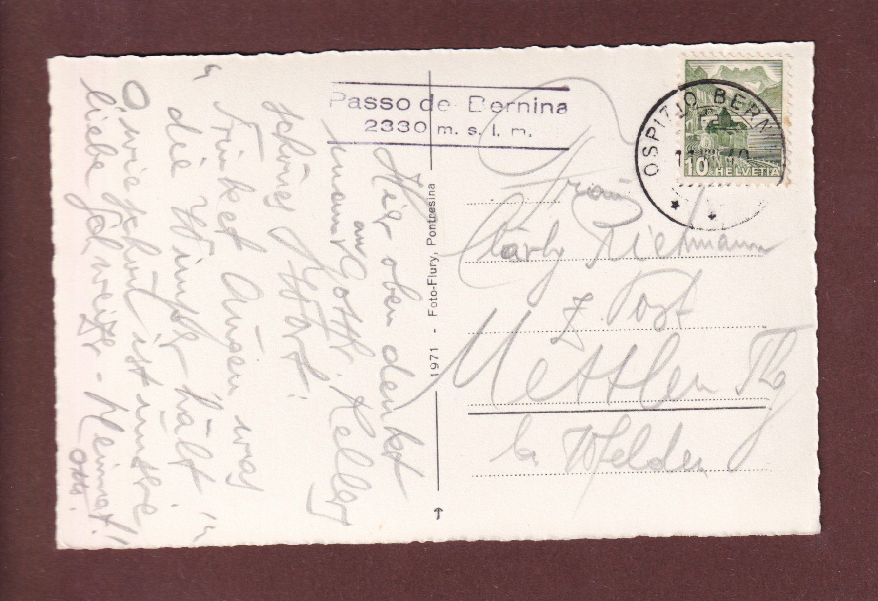 Cartoline postali: BERNINA-HOSPIZ - 1949 – Usato da Pully venduto da nicecards 1