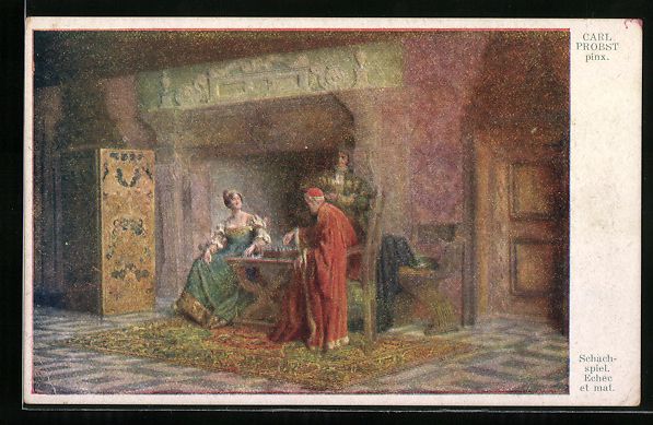 Cartoline postali: sign. Carl Probst: Schachspiel zwischen  – Usato da Berlin venduto da bartko-reher
