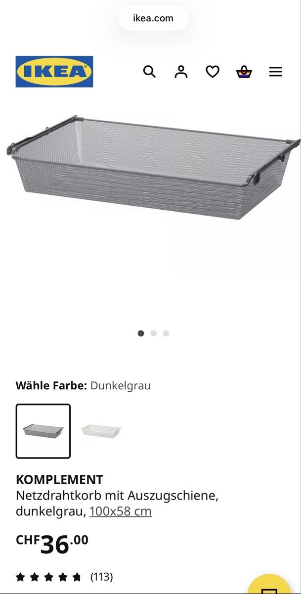 Ikea Altro per la casa: Ikea Komplement Netzdrahtkorb inkl. Schienen, grau, 100x58cm – Usato da Brunnen venduto da luc_8fgh