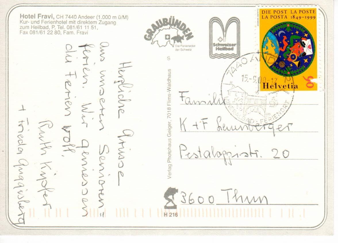 Cartoline postali: Hotel Fravi Andeer – Usato da Wolhusen venduto da Curver9 1