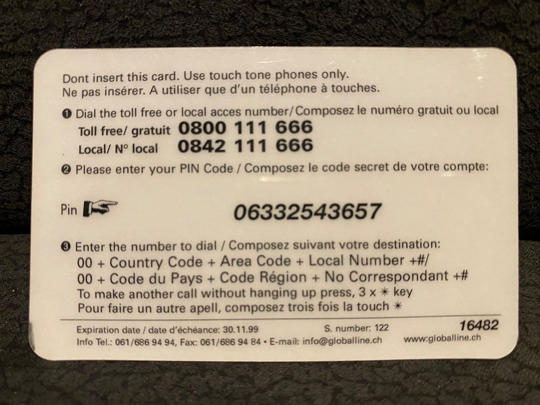 Cartes de téléphone: GlobalLine 30.11.99 – D'occasion à Lausanne par babacard10 1