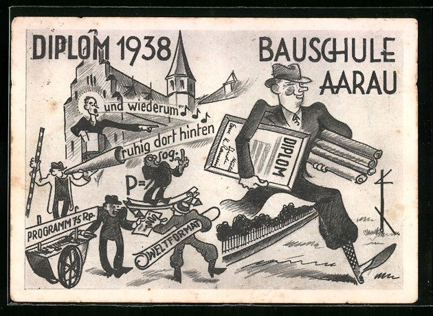 Ansichtskarten: Aarau, Bauschule, Diplom 1938, Absolvia – Gebraucht aus Berlin von bartko-reher