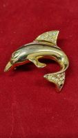 Goldener Vintage Delphin Brosche mit Strass, perfekt!