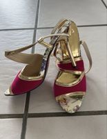Sandaletten Damen Fuxia Gold Blumenmuster Grösse 38