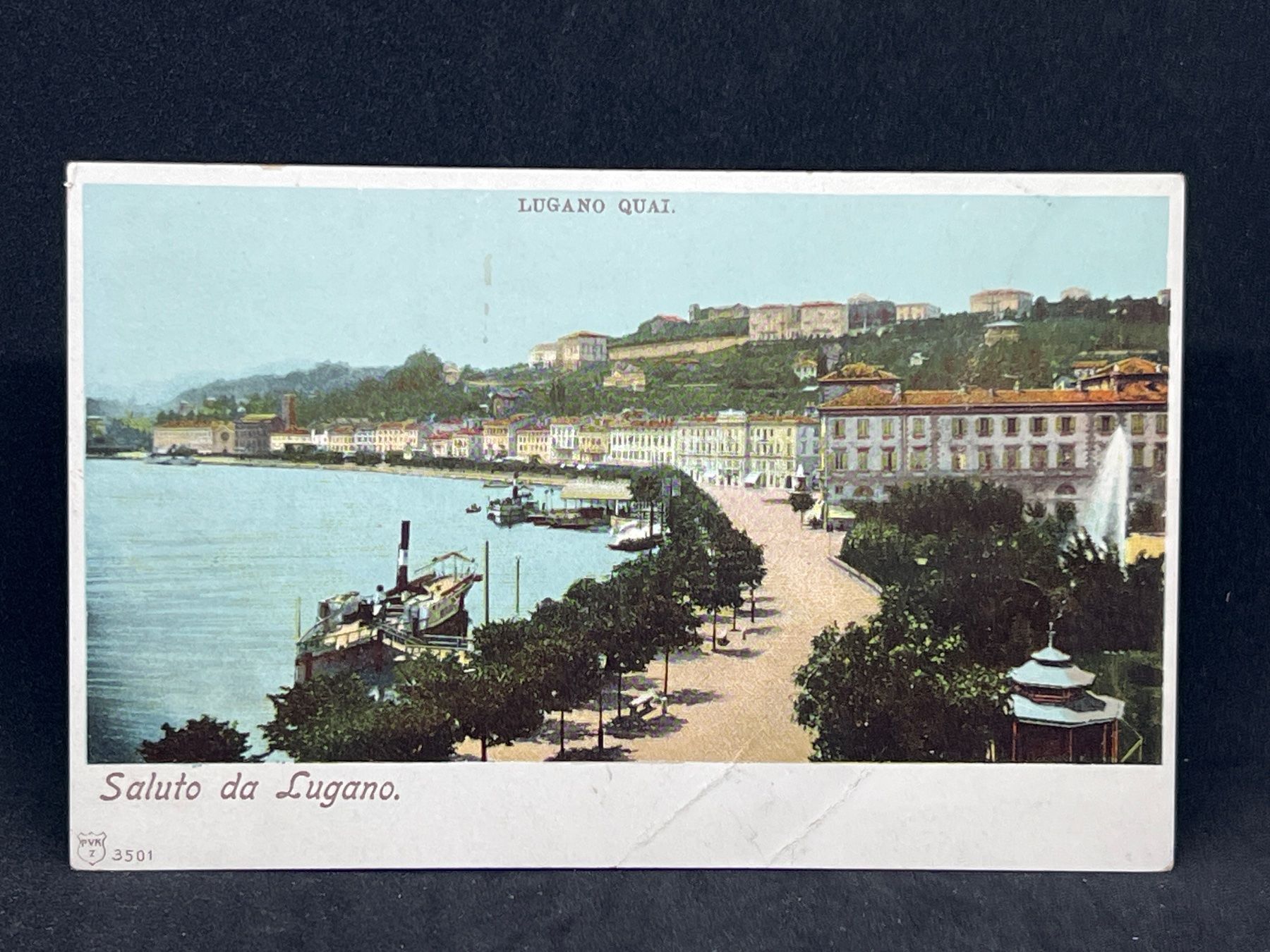 Cartoline postali: Lugano Quai: Saluto da Lugano. – Usato da Widnau venduto da Brusi9