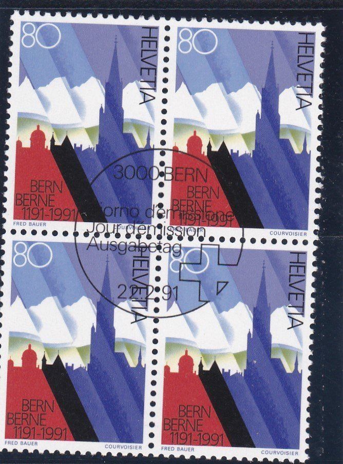 Tutti i francobolli: ET 4er Block 800J. Bern 1991 – Nuovo (secondo la descrizione) da Schliern b. Köniz venduto da joni20