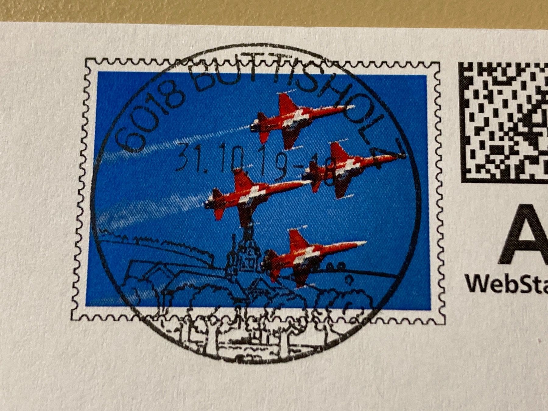 Alle Briefmarken: Webstamp: Patrouille Suisse 2019 - Buttisholz - CH Luftwaffe – Gebraucht aus Brütten von Hst1
