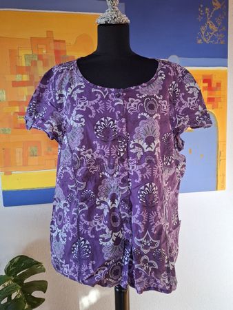 Sommerbluse XL Lila Muster leichte Baumwollbluse Damen Boho