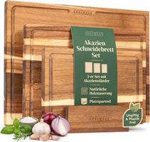 Schneidebrett Set 3er Akazienholz Holz Küchenbrett Saftrille
