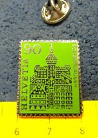 BRIEFMARKEN PIN HELVETIA 90 SCHAFFHAUEN ENAMEL SILBRIG