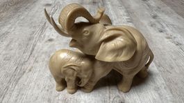 Elefanten-Mutter mit Kind, Vintage Deko-Figur, Top Zustand!