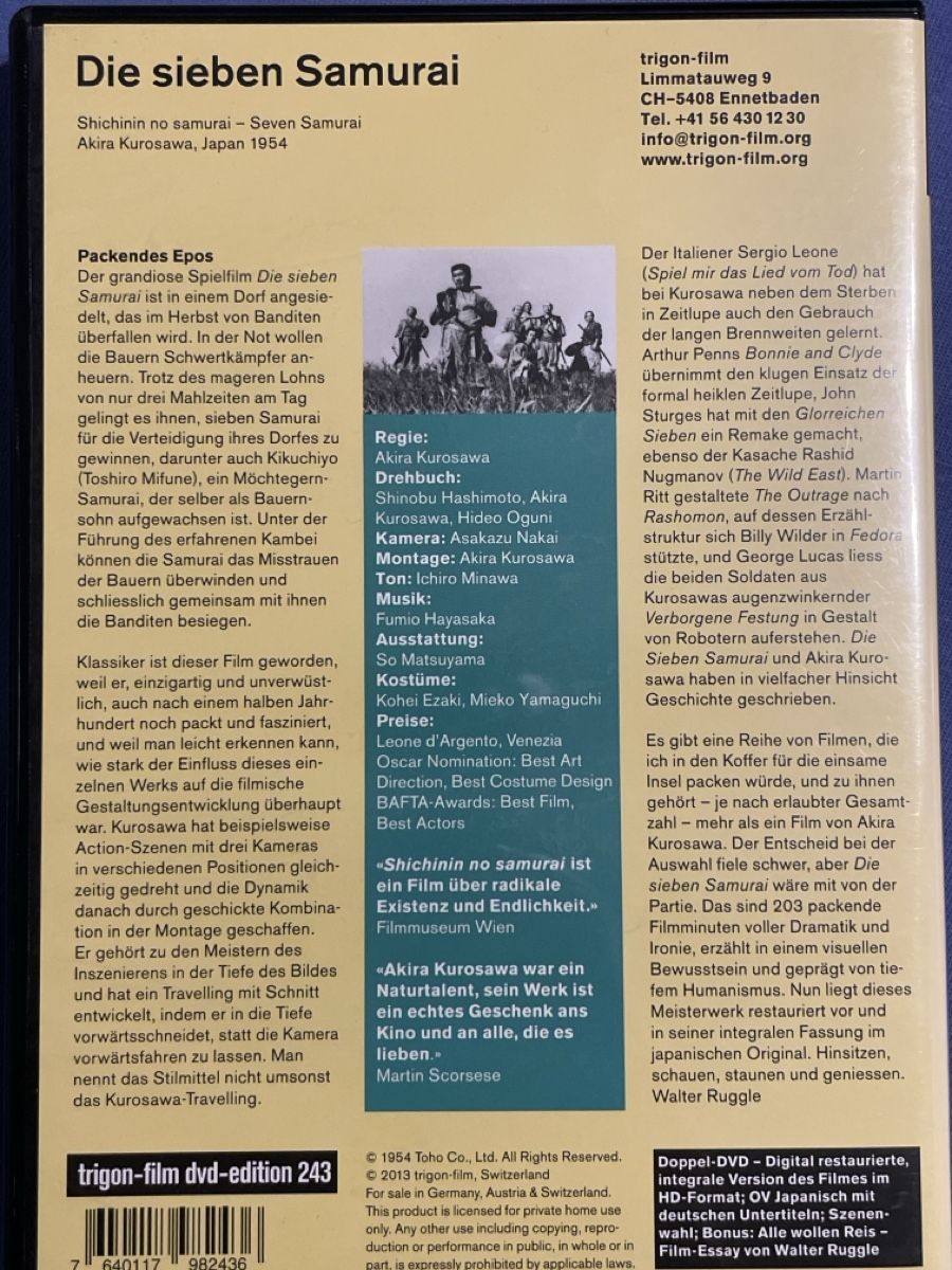 Tutti i DVDs: Die sieben Samurai - Seven Samurai  (1954) – Usato da Waldenburg venduto da Mimily33 1