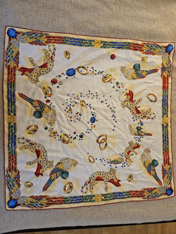 Foulard Vintage En Soie Jean Olaix - Fait Main En Italie, Motif Géométrique Multicolore, Occasion Bon état