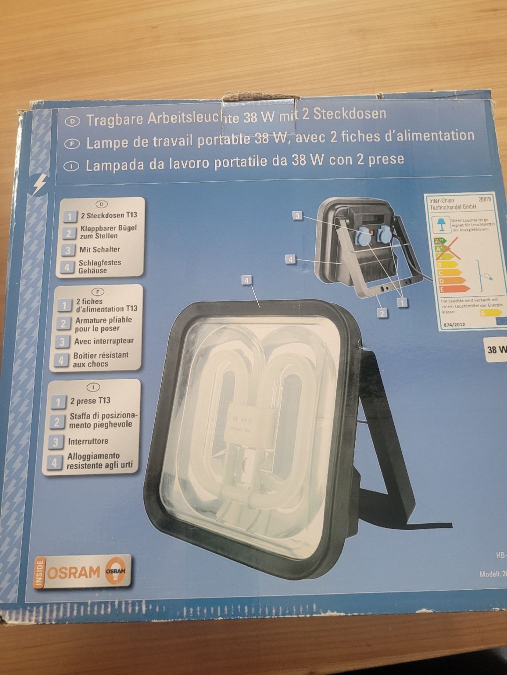 Osram Lampes: Tragbare Arbeitsleuchte 38W mit 2 Steckdosen, neu – Neuf (Voir description) à Schafisheim par jurafl4