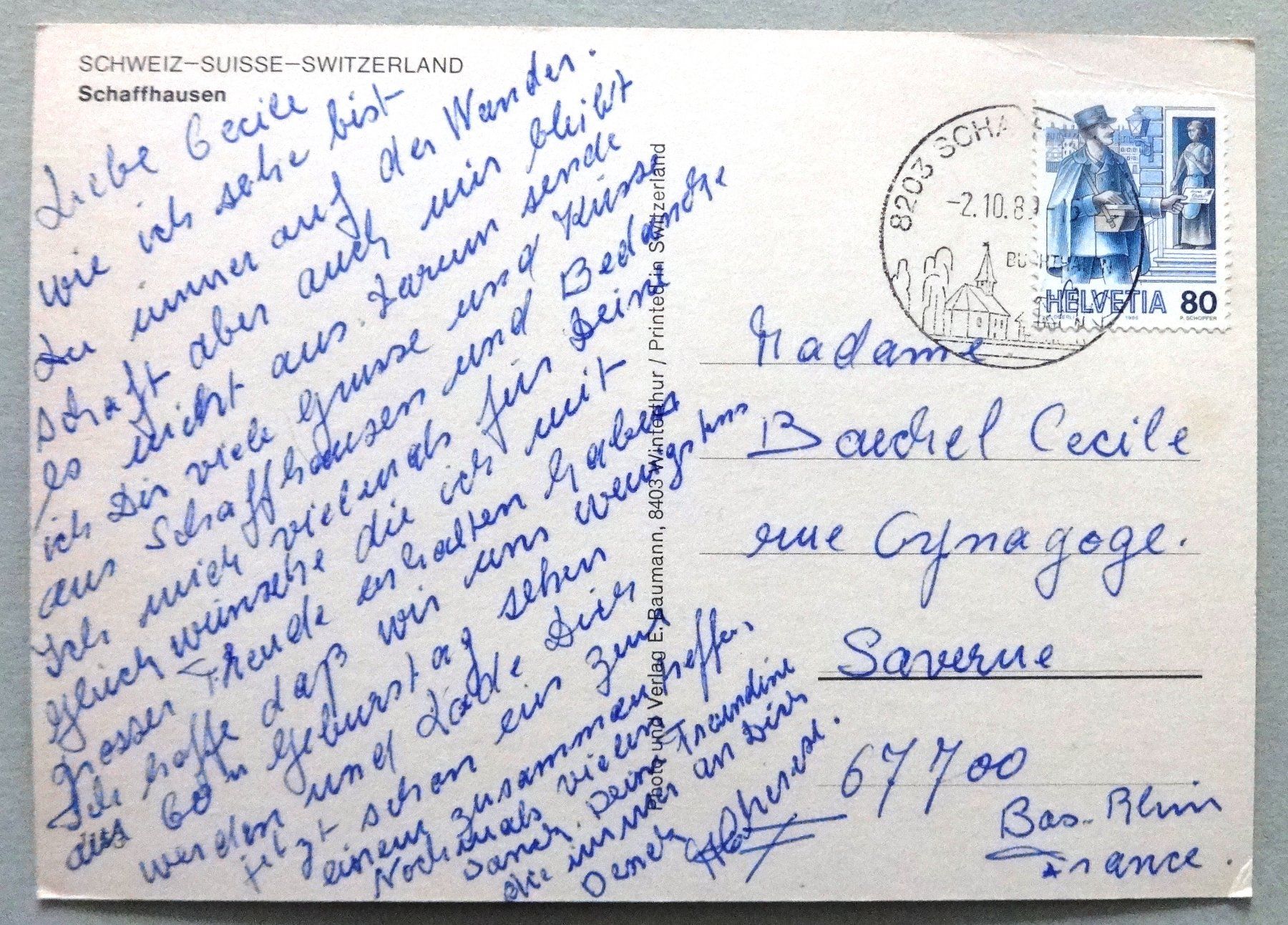 Cartoline postali: Schaffhausen – Usato da Fétigny venduto da Billy2miny 1