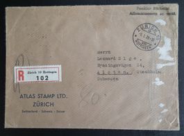 1939 Szekula Brief Atlas Stamp LTD Zürich nach Stockholm