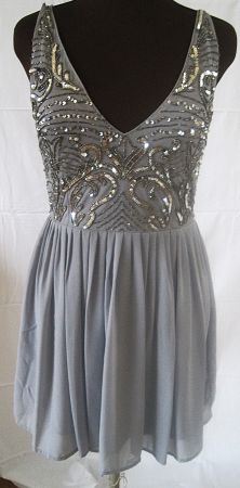 Elegantes Cocktailkleid grau mit Pailletten - Grösse: M /L