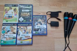 3x Singstar Mikrofone + 5x Singstar Spiele im guten Zustand