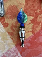 Flaschenverschluss Glas Blatt blau grün Silber neu