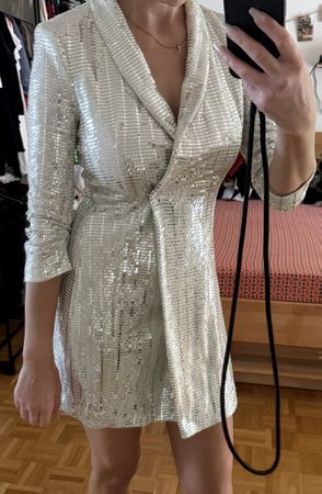 Zara Pailletten Blazer Kleid Silber, XS