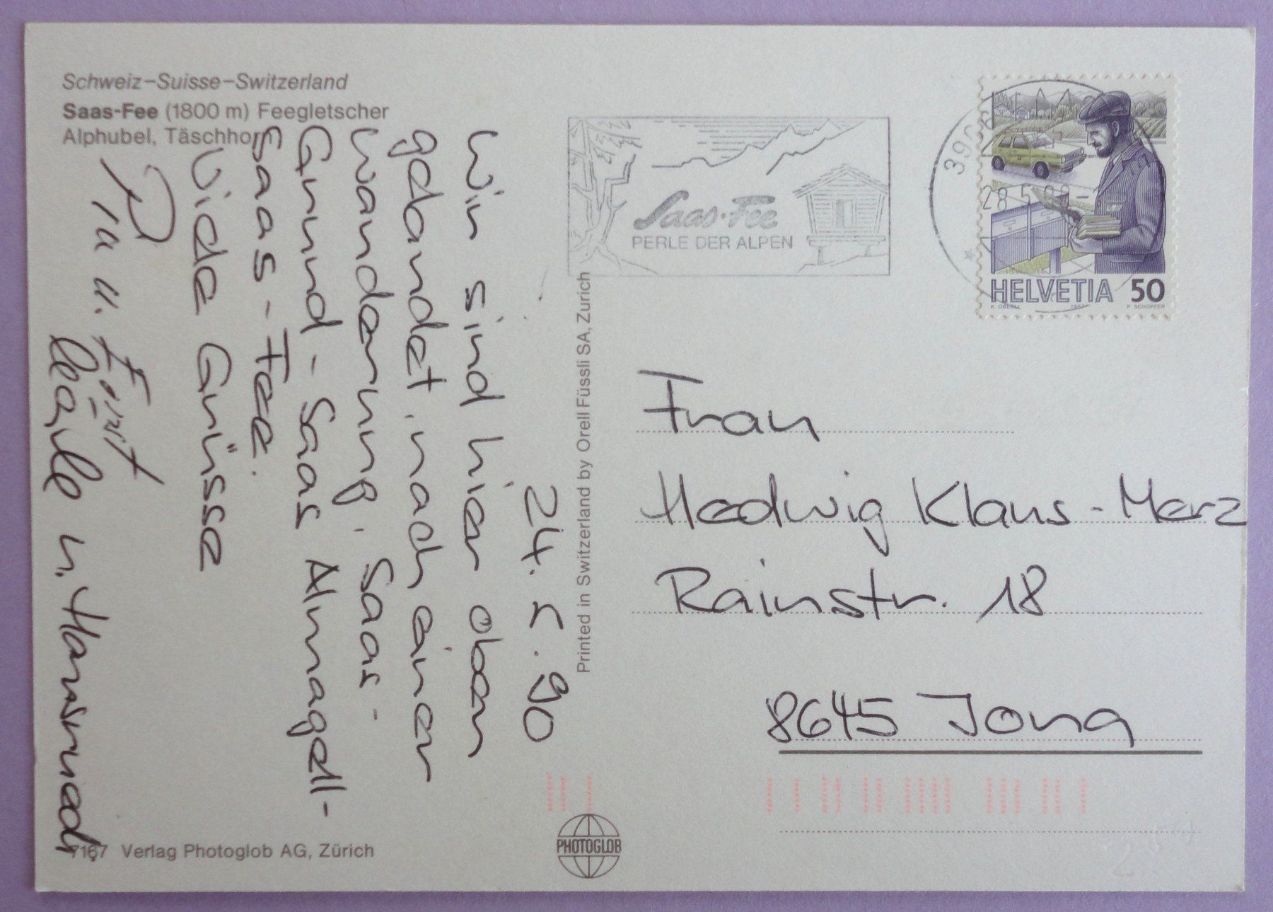 Cartes postales: Saas-Fee (1800 m), Feegletscher – D'occasion à Fétigny par Billy2miny 1