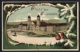 Einsiedeln, Kloster mit Strassenpartie, 