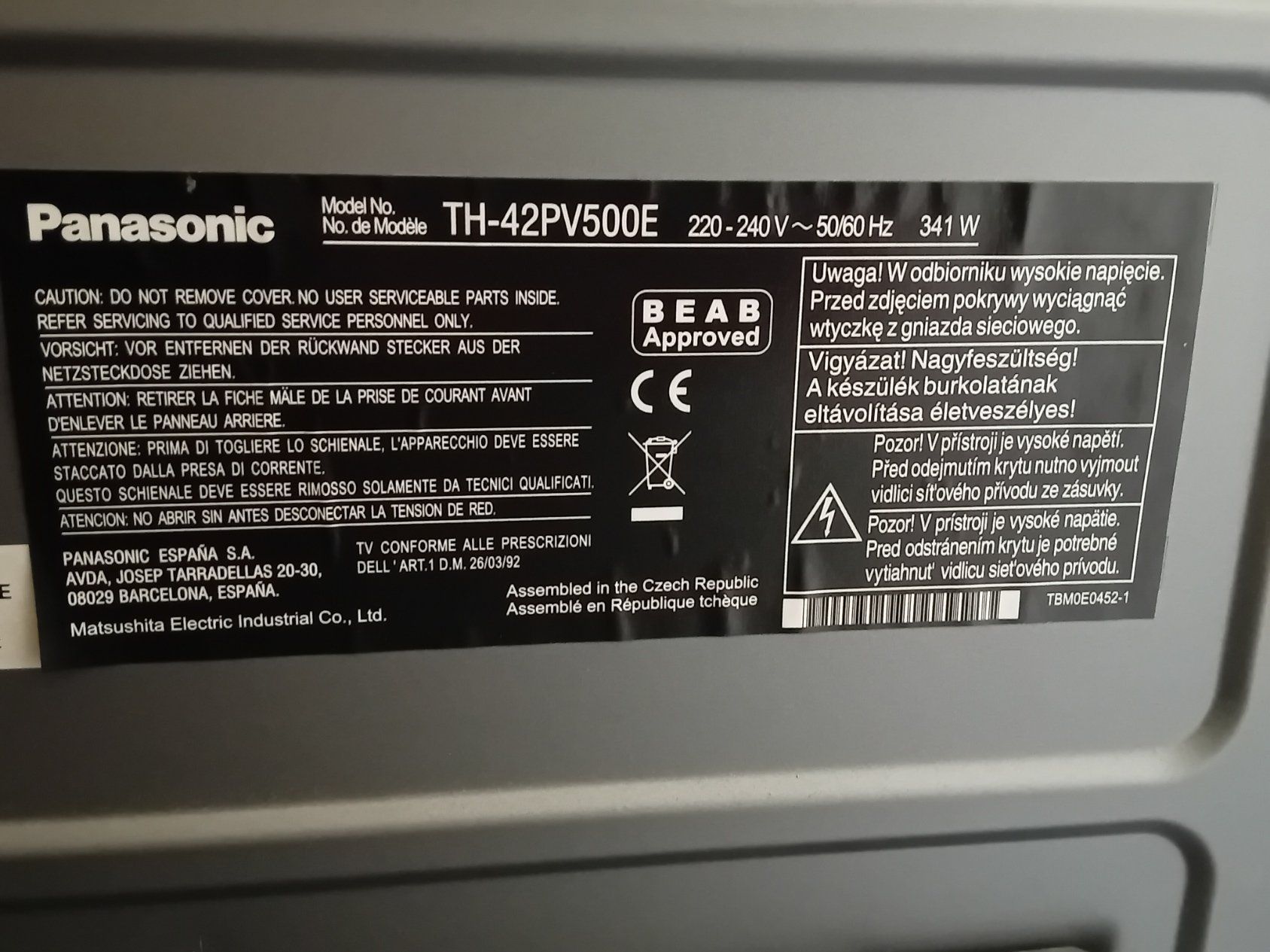 Panasonic Televisori: TV Panasonic TH-42PV500E – Usato da Affoltern am Albis venduto da Stef0 1