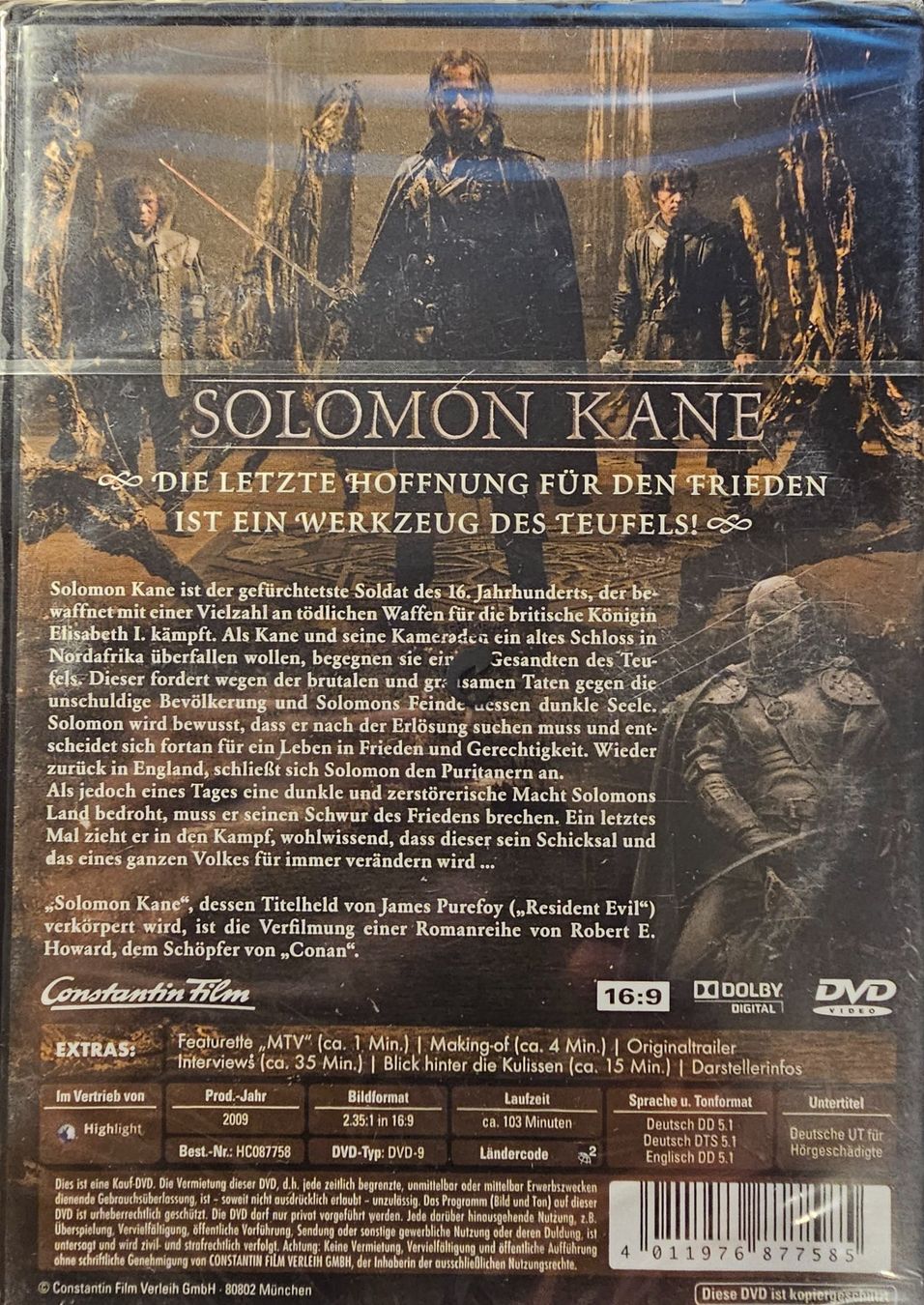 Tutti i DVDs: Solomon Kane – Nuovo e nell'imballaggio originale da Wahlen b. Laufen venduto da Cg10 1