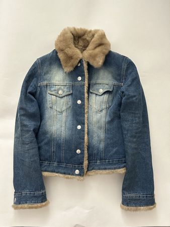 Vintage Denimjacke mit Fellbesatz Y2K Style Retro 