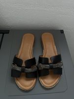 Damen Pantoletten schwarz mit Glitzersteinen Grösse 38