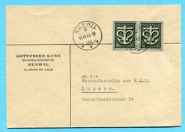 Brief Ruswil 1945 - Abs: Gottfried Kunz, Grundbuchgeometer