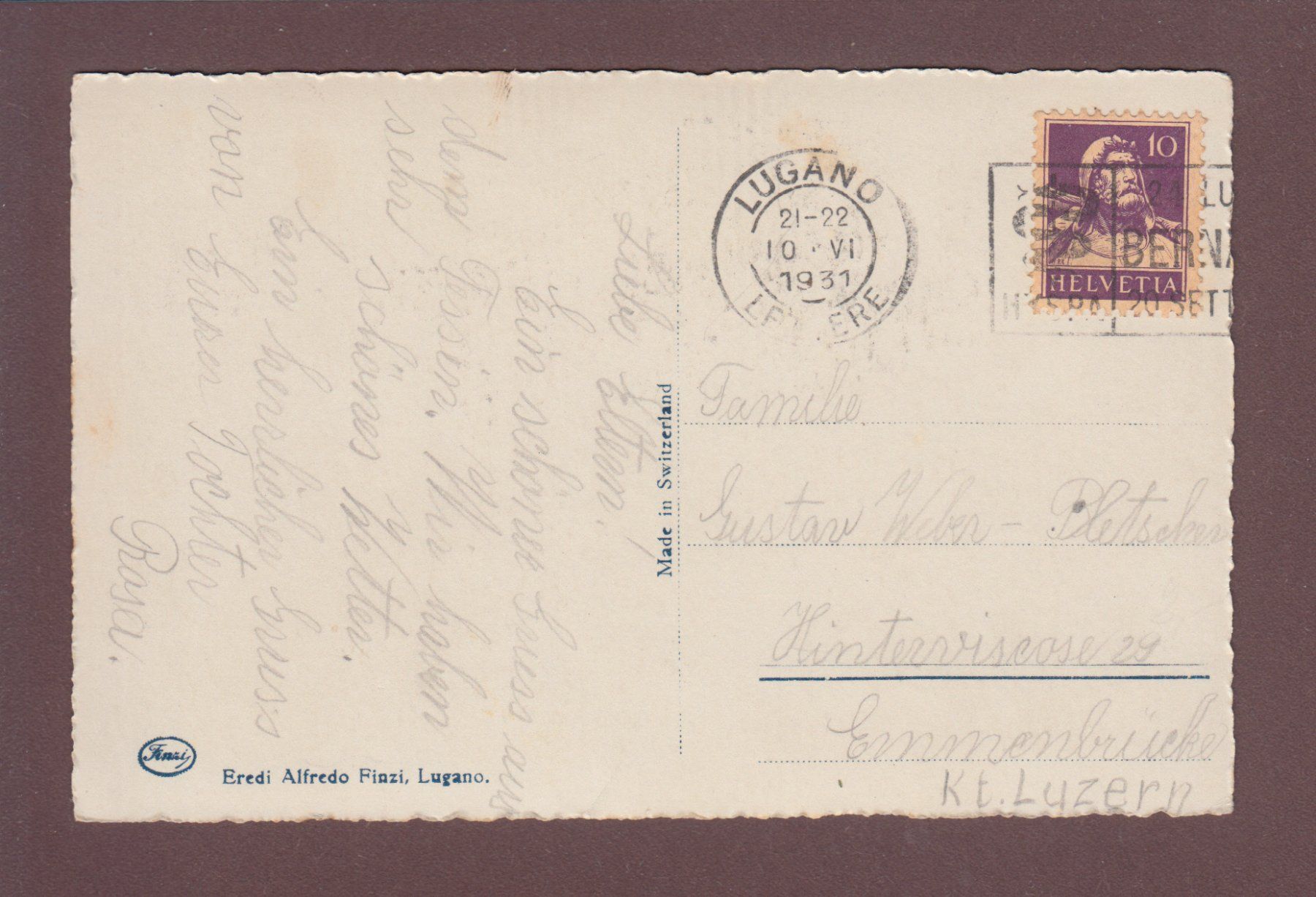 Cartoline postali: MORCOTE - Lago di Lugano - 1931 – Usato da Pully venduto da nicecards 1