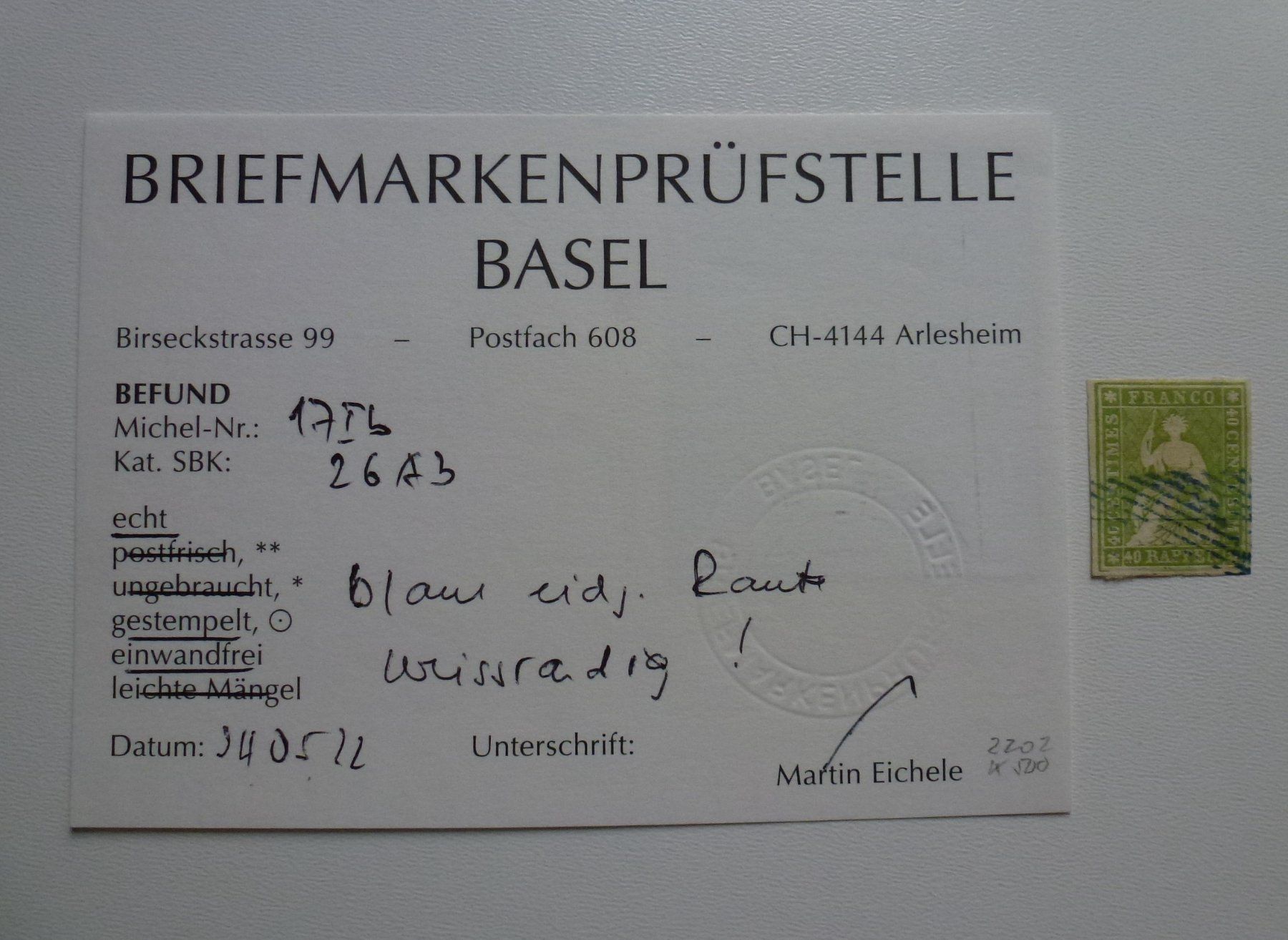 Tous les timbres: Strubel 26A3 - Befund Martin Eichele – D'occasion à Walkringen par Casablanca777 2