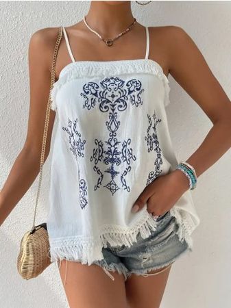 NEUES luftiges Sommertop weiss-blau Gr. XS/S - 225319