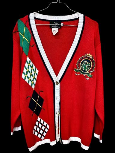 Pullover & Sweatshirts: Vintage Garey Petites Rote Argyle Strickjacke Pullover - – Gebraucht aus Zug von vinokilo 1